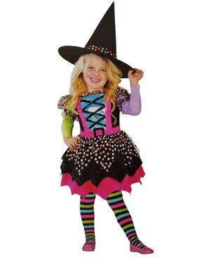 Celebrate Girls 3T to 4T Polka Dot Witch Halloween Costume Complete Outfit